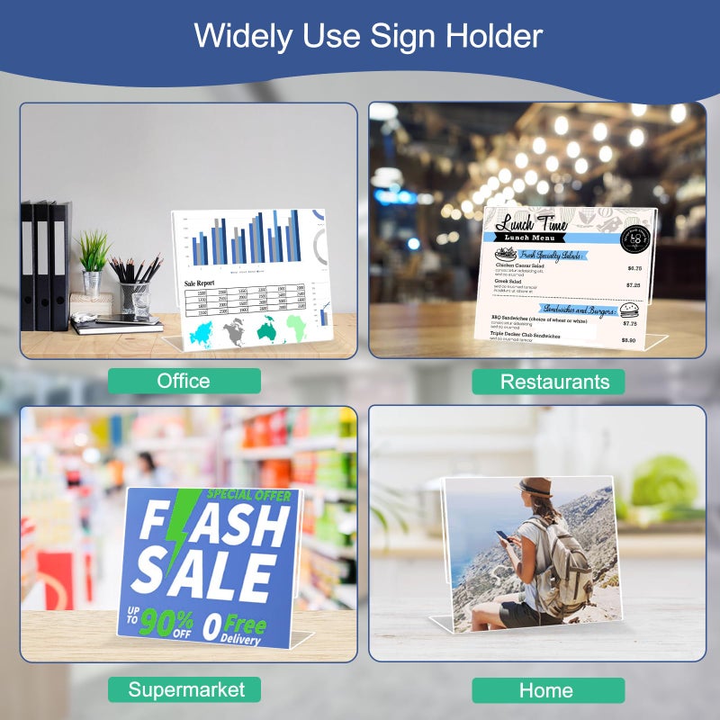 Wbtran Slanted Back Acrylic Sign Holder 8.5 x 11 Horizontal, Clear Tabletop Stands for Display 11 x 8.5, Plastic Paper Holders for Office, Home, Restaurant (6 Pack) - Image 4